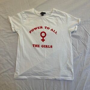 Power To All The Girls White and Red Tee Shirt Feminism Primark